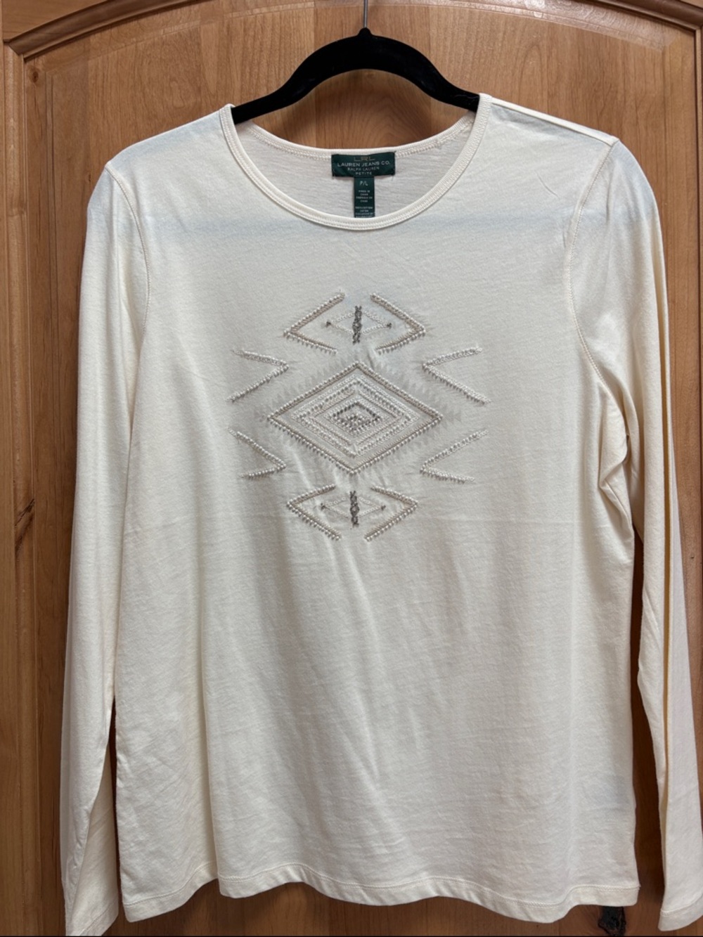 Lauren Ralph Lauren Cream Long Sleeve Embellished Knit Top